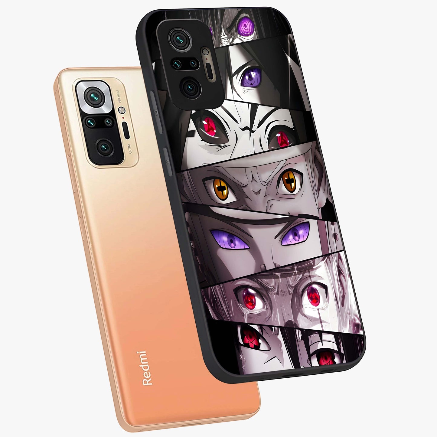 Eyes of Destiny Glass Case displayed in angled mockup highlighting bold eye illustration with mystical aesthetic style.