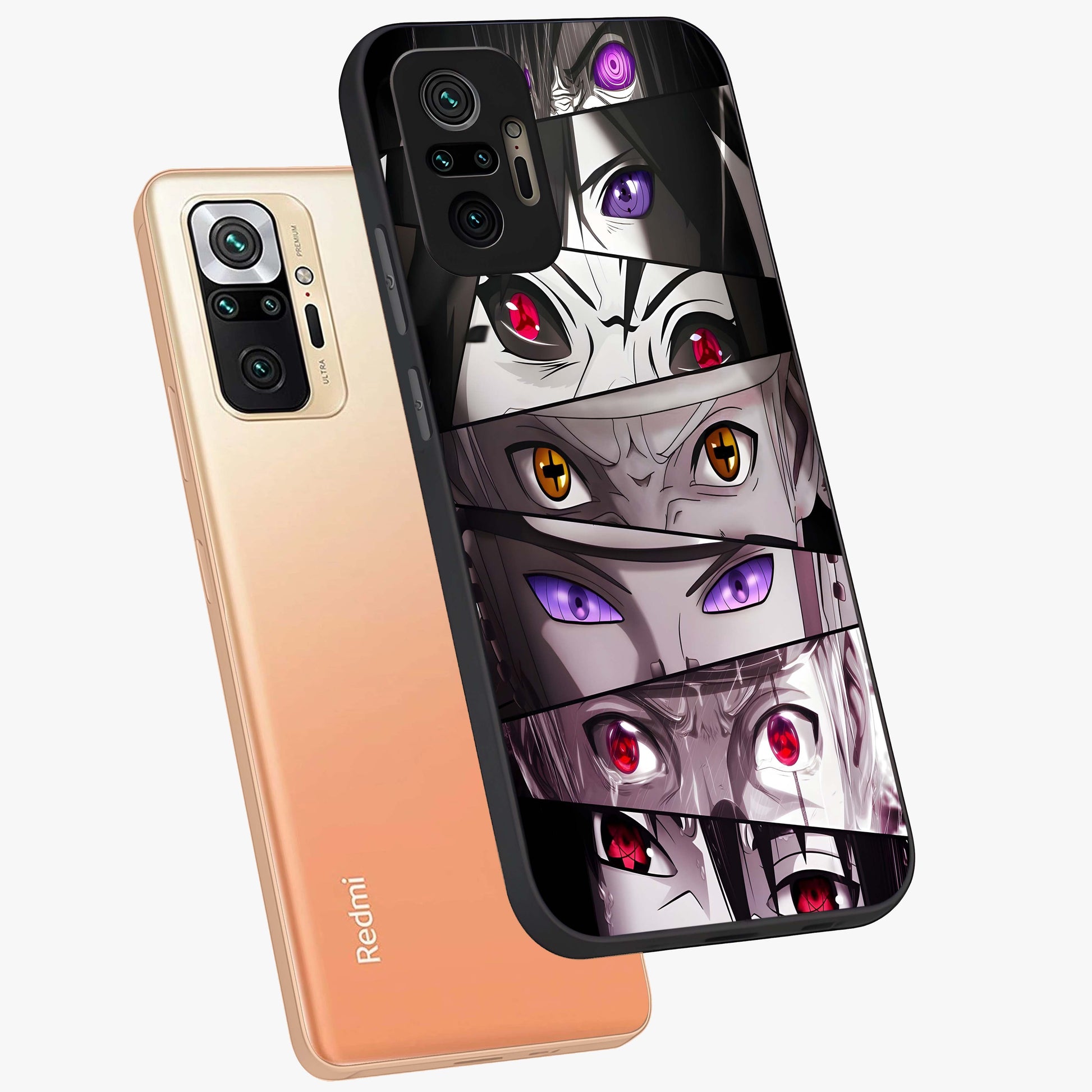 Eyes of Destiny Glass Case displayed in angled mockup highlighting bold eye illustration with mystical aesthetic style.