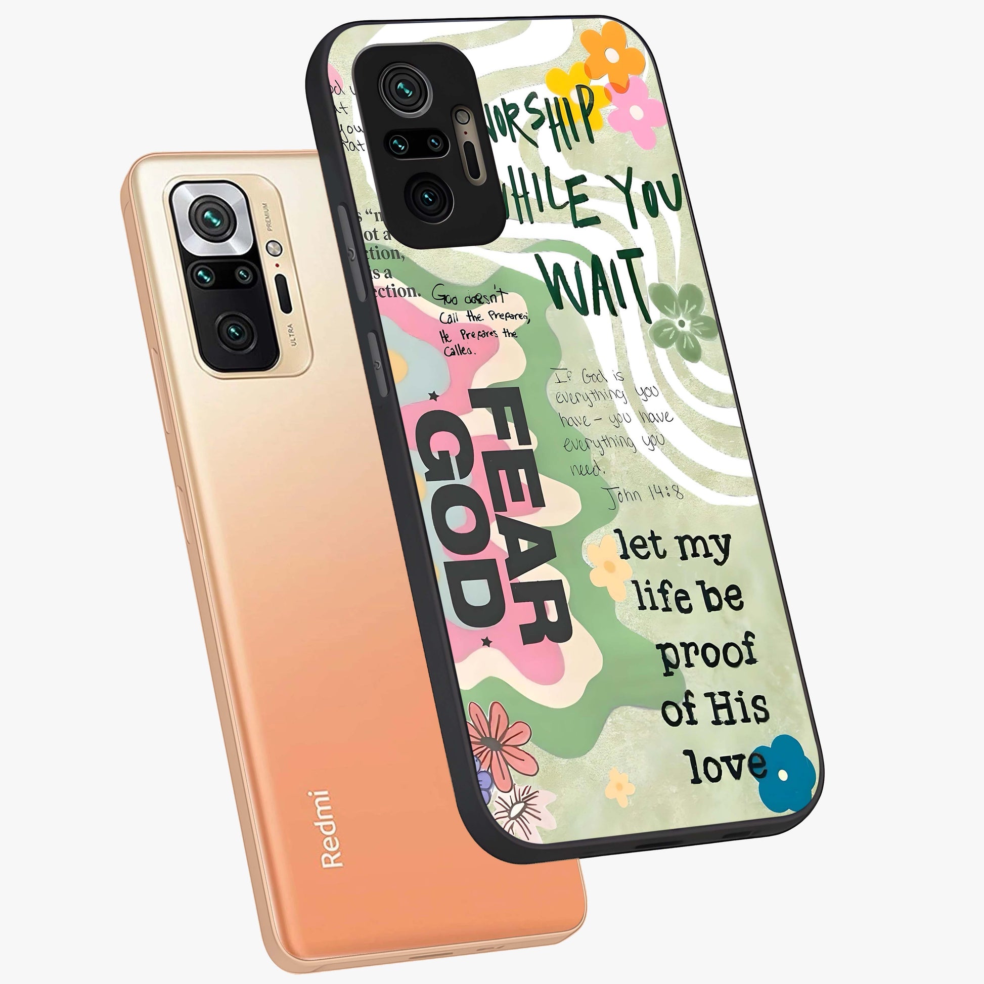 Faith Over Fear Glass Case displayed in angled mockup highlighting inspirational message design with modern aesthetic style.