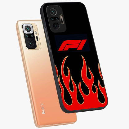 Fire F11 Glass Case displayed in angled mockup highlighting bold fire inspired graphic with energetic aesthetic style.