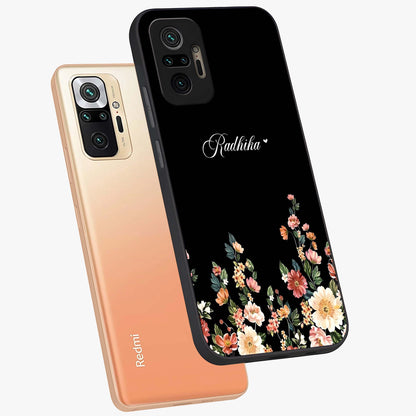 Floral Design With a Custom Personalized Name Glass Case displayed in angled mockup highlighting elegant floral pattern with custom name feature.