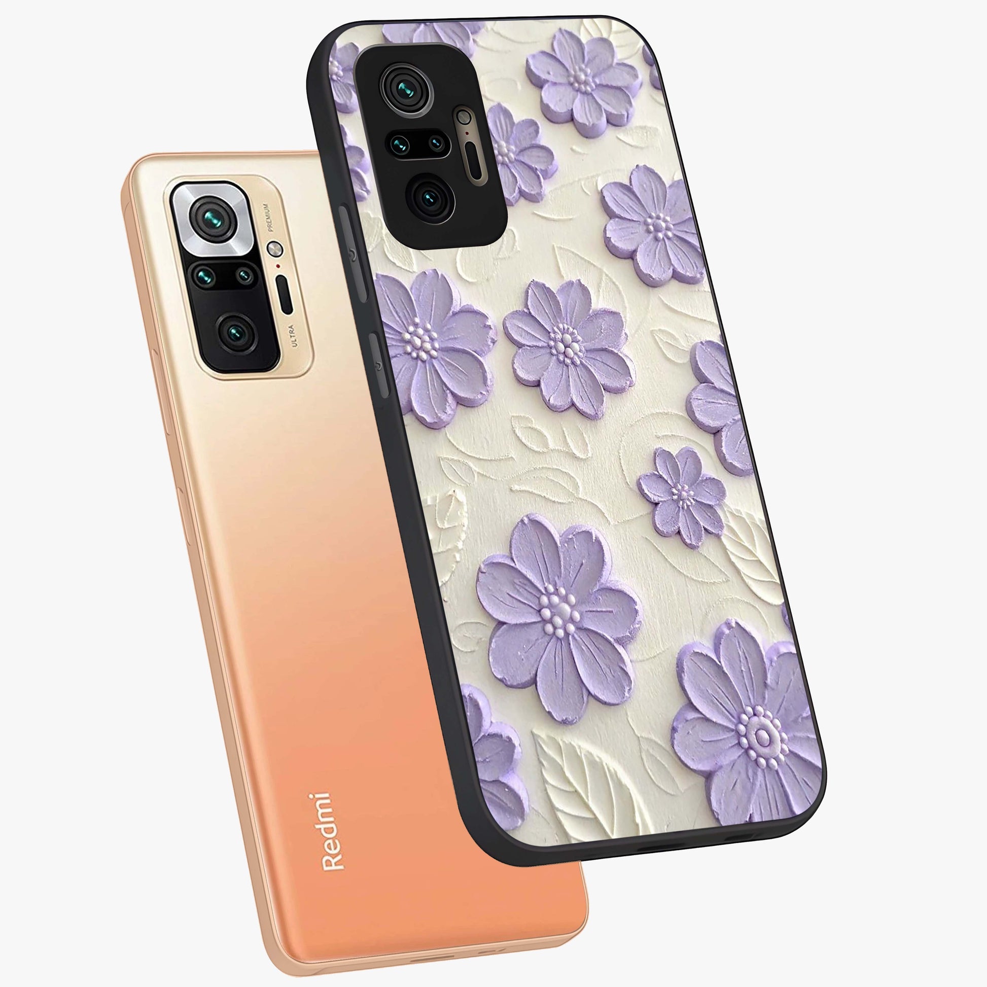 Floral Wall Art With Purple Flowers Glass Case displayed in angled mockup highlighting vibrant purple floral illustration with artistic aesthetic.