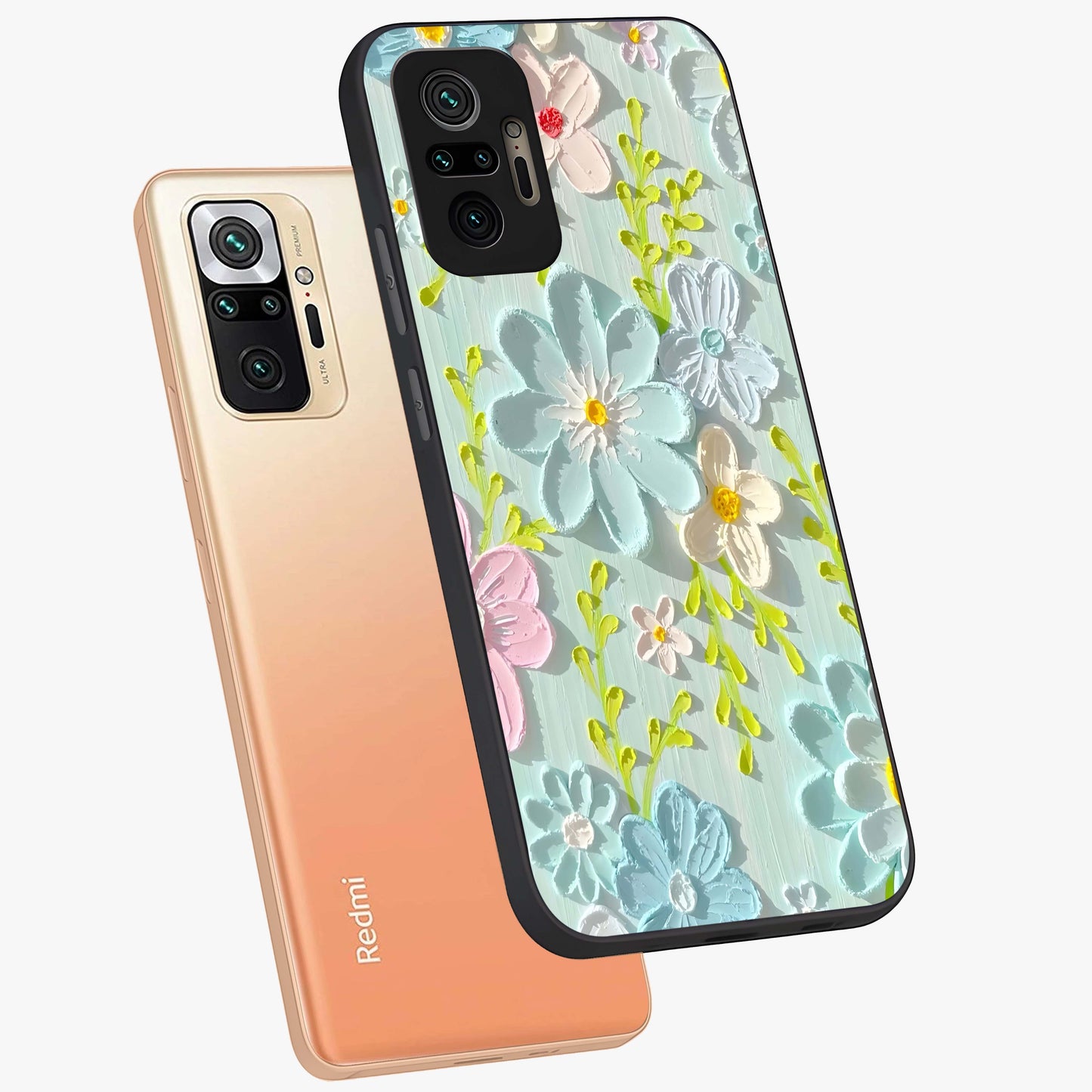 Frosted Petal Garden Glass Case displayed in angled mockup highlighting delicate flower petal design with calm garden aesthetic.