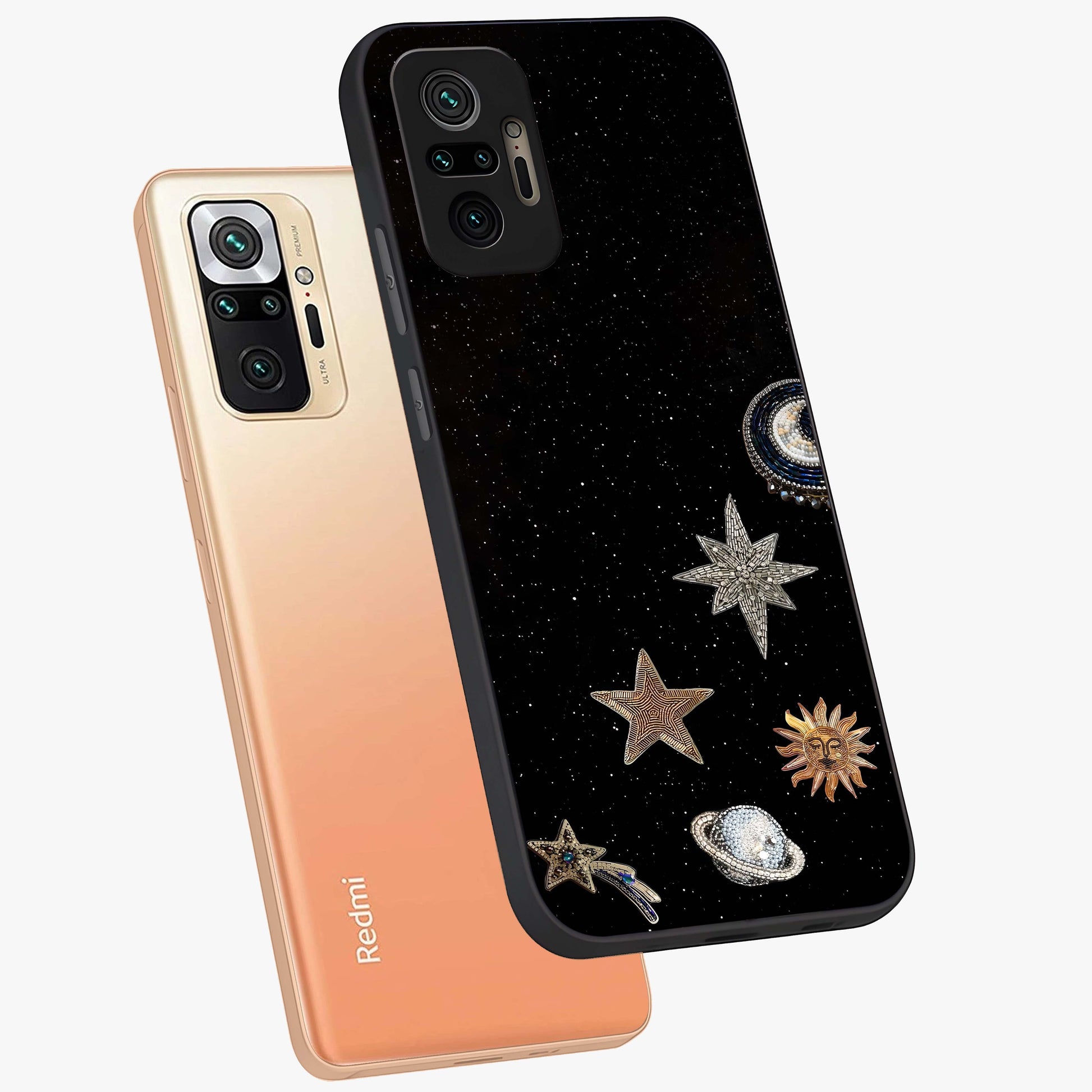 Galactic Charm Glow Glass Case displayed in angled mockup highlighting luminous galaxy inspired design with dreamy aesthetic.