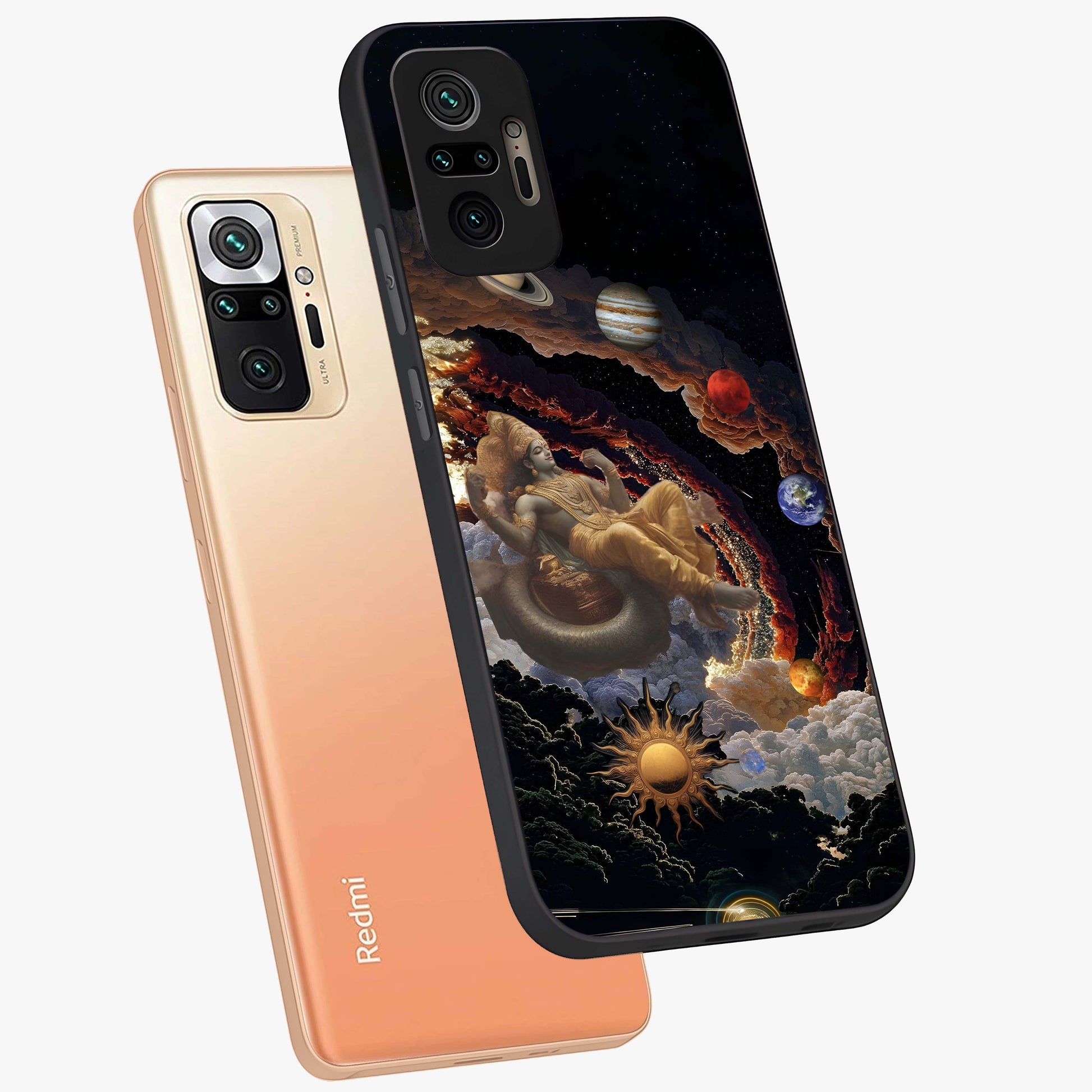 Galactic Divine God Glass Case displayed in angled mockup highlighting powerful celestial deity illustration with galactic aesthetic.