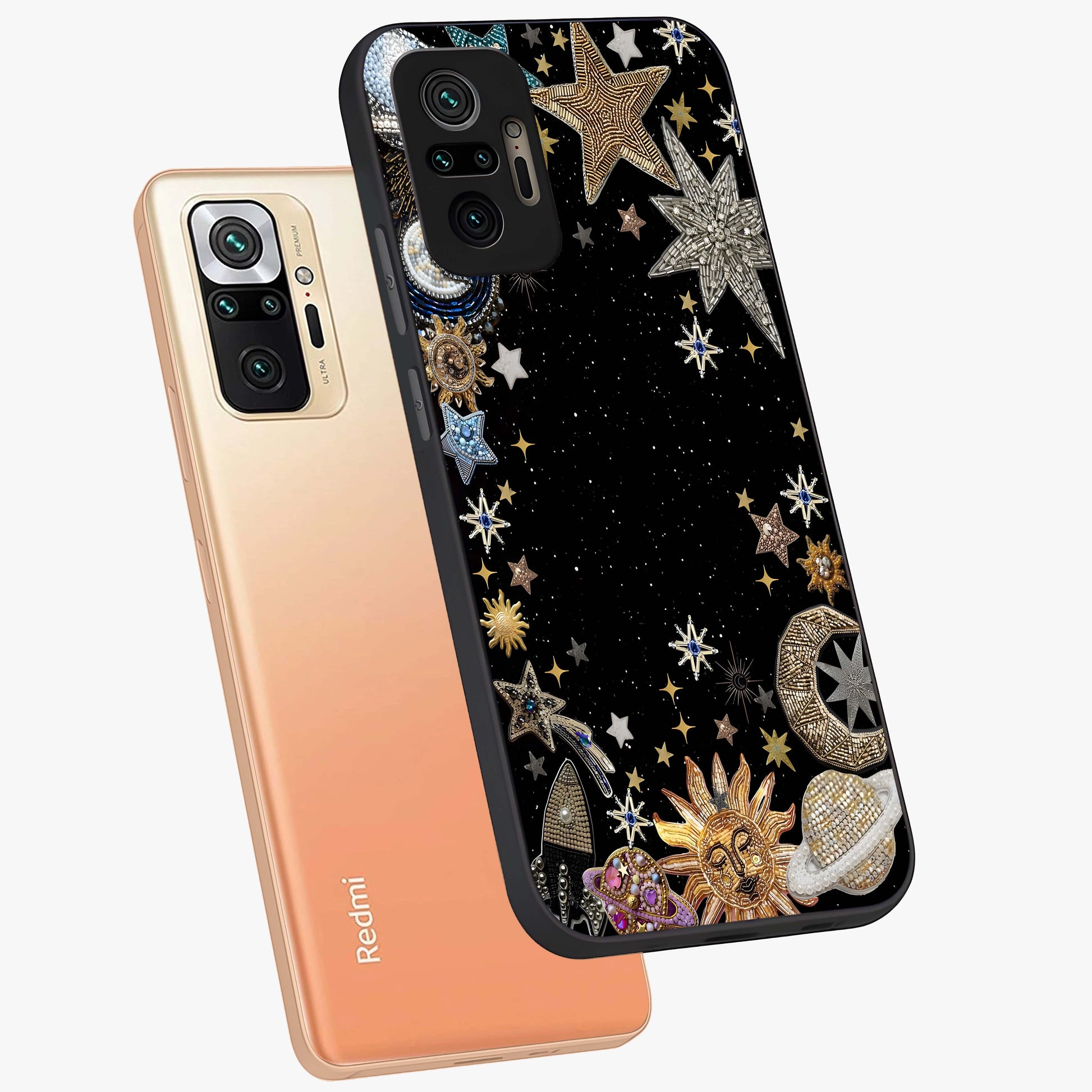 Galactic Jewel Stars Glass Case displayed in angled mockup highlighting shining celestial star design with cosmic aesthetic style.