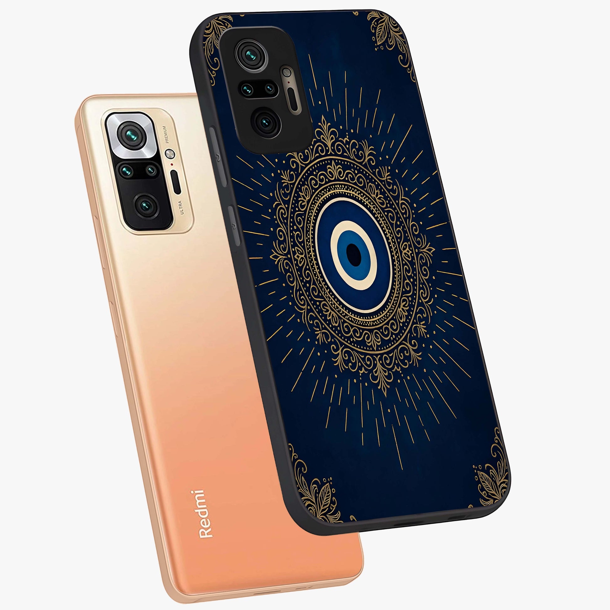 Golden Celestial Charm Glass Case displayed in angled mockup highlighting sparkling cosmic charm design with celestial aesthetic.