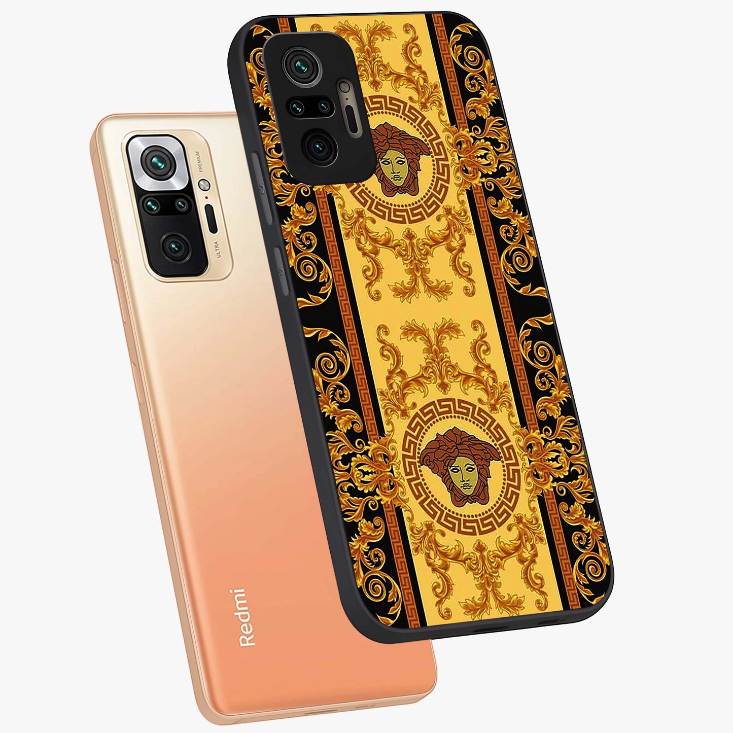 Golden Lotus Glow Glass Case displayed in angled mockup highlighting radiant lotus illustration with spiritual aesthetic.