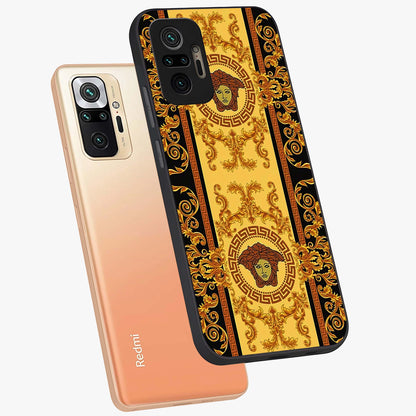 Golden Lotus Glow Glass Case displayed in angled mockup highlighting radiant lotus illustration with spiritual aesthetic.