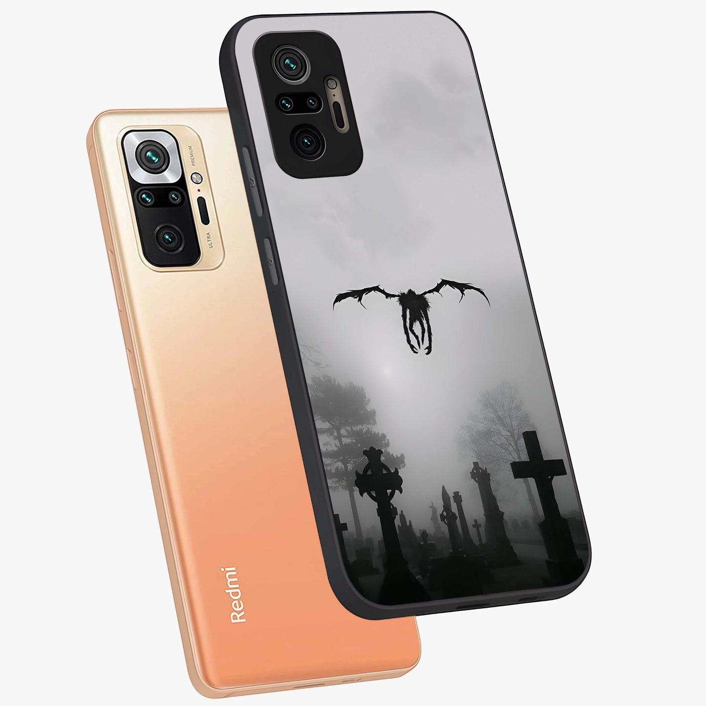 Graveyard Shadow Descent Glass Case displayed in angled mockup highlighting eerie shadow illustration with gothic aesthetic.