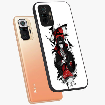 Itachi Limited Edition Naruto Anime Glass Case displayed in angled mockup highlighting dramatic anime illustration with bold action aesthetic.