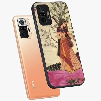 Lady With Veena Art Glass Case displayed in angled mockup highlighting graceful musical illustration with cultural artistic aesthetic.