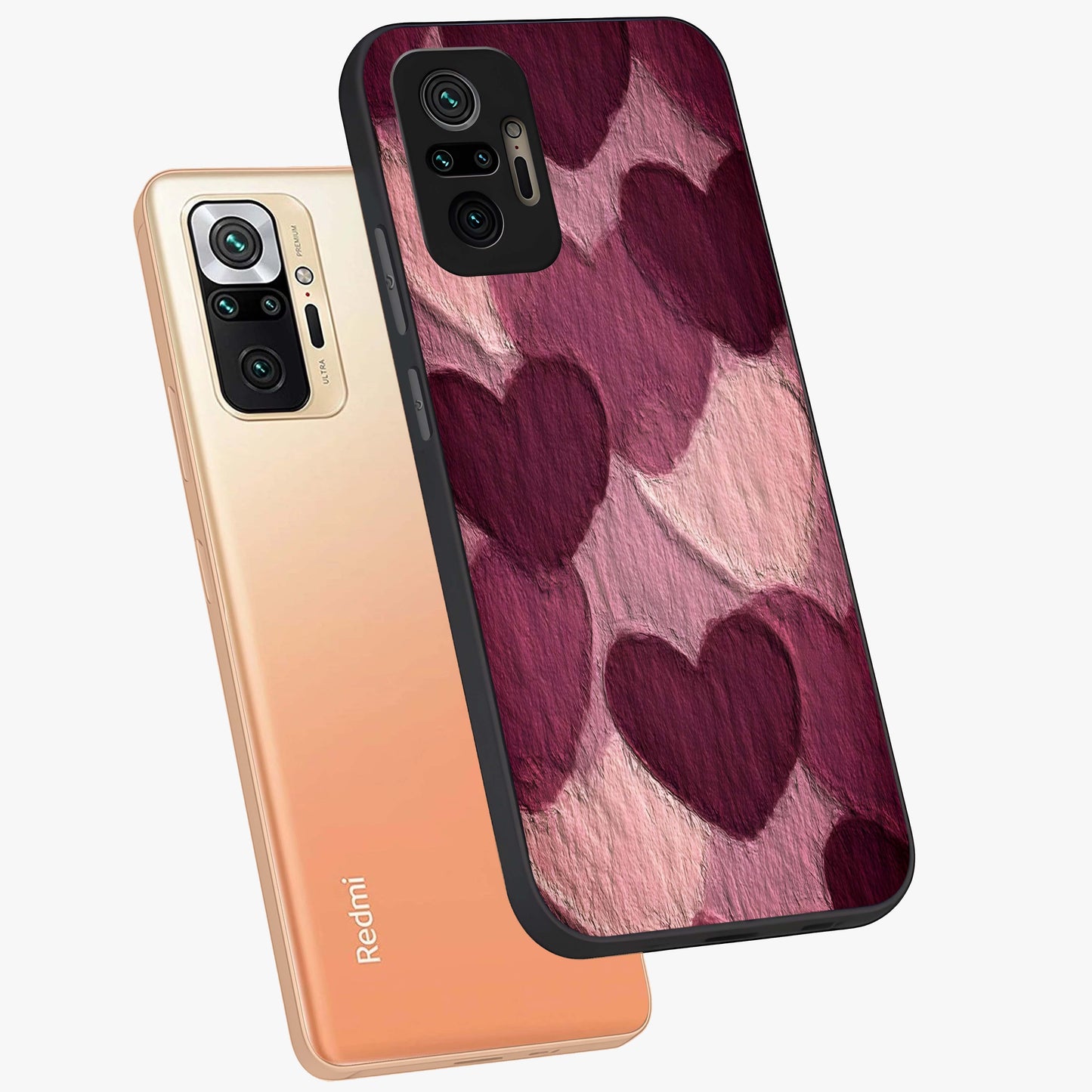 Layered Paper Hearts Glass Case displayed in angled mockup highlighting creative paper craft heart design with romantic aesthetic.