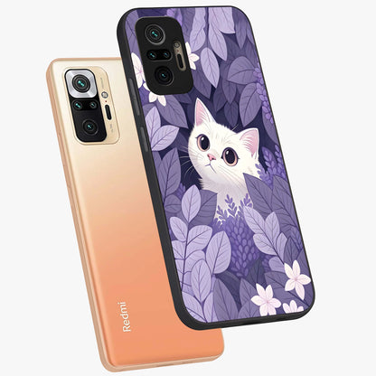 Lilac Hide Peek Cat Glass Case displayed in angled mockup highlighting playful feline illustration with lilac aesthetic design.