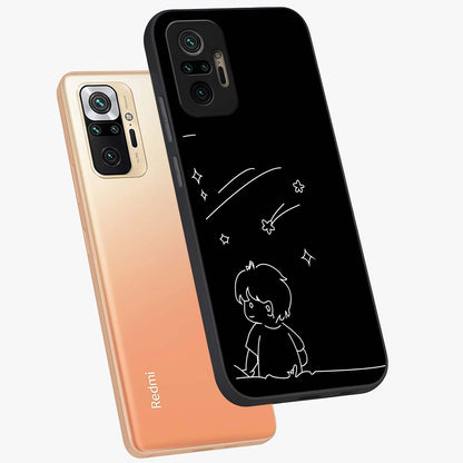 Line Art Boy With Shooting Stars Glass Case displayed in angled mockup highlighting elegant line art design with dreamy star aesthetic.