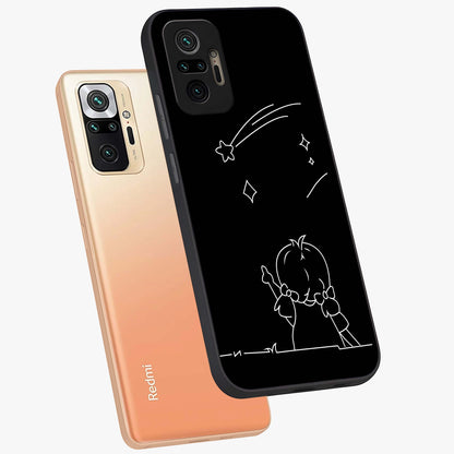 Line Art Girl With Shooting Stars Glass Case displayed in angled mockup highlighting elegant line art design with dreamy star aesthetic.