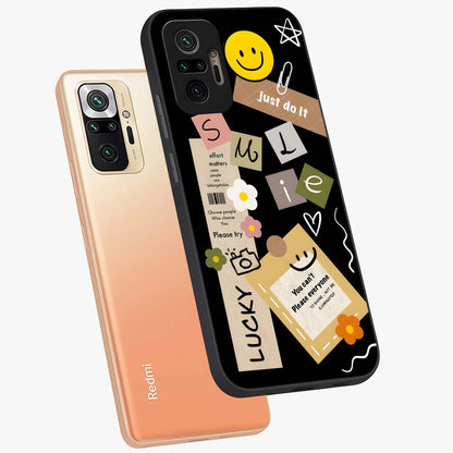Lucky Aesthetic Collage Glass Case displayed in angled mockup highlighting stylish collage pattern with modern aesthetic vibe.