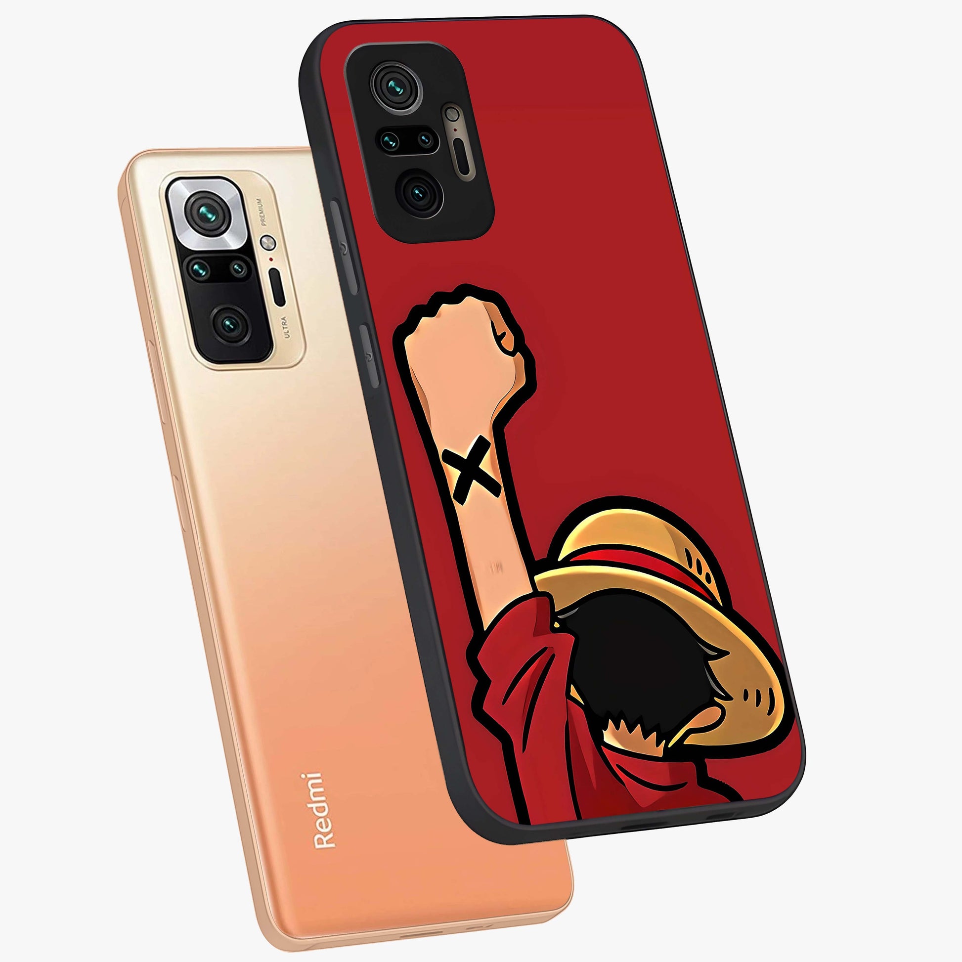 Luffy X Spirit Glass Case displayed in angled mockup highlighting powerful anime design with energetic action aesthetic.