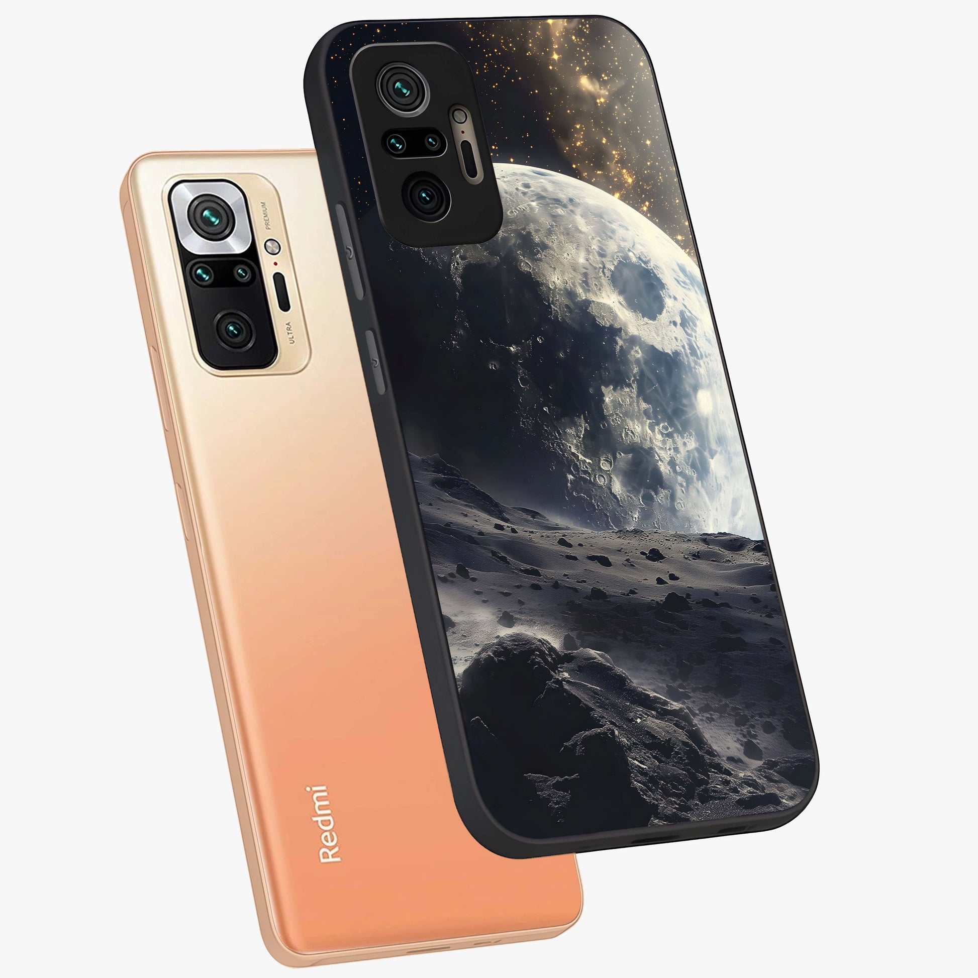 Lunar Horizon Glow Glass Case displayed in angled mockup highlighting celestial moon design with dreamy night aesthetic.