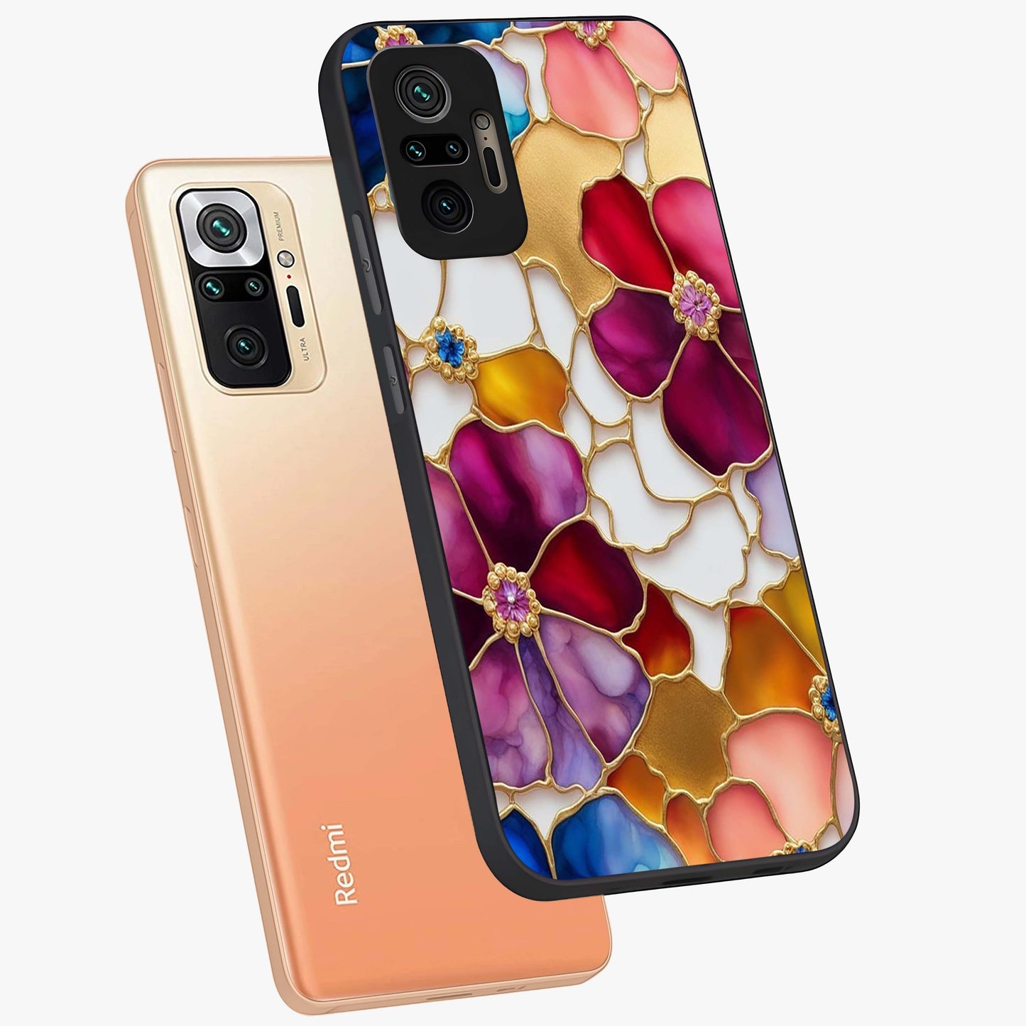 Marble Flower Pattern Glass Case displayed in angled mockup highlighting elegant marble floral design with modern aesthetic.