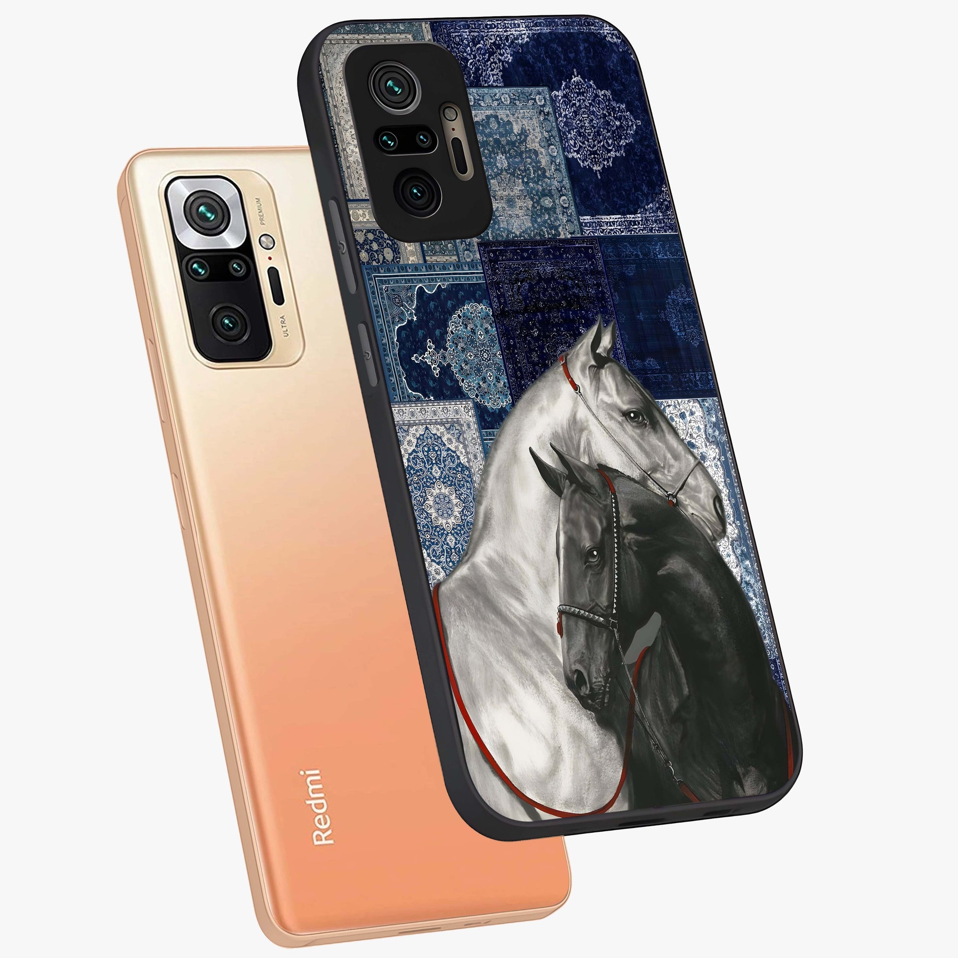 Midnight Stallion Blues Glass Case displayed in angled mockup highlighting powerful stallion illustration with deep midnight tones.