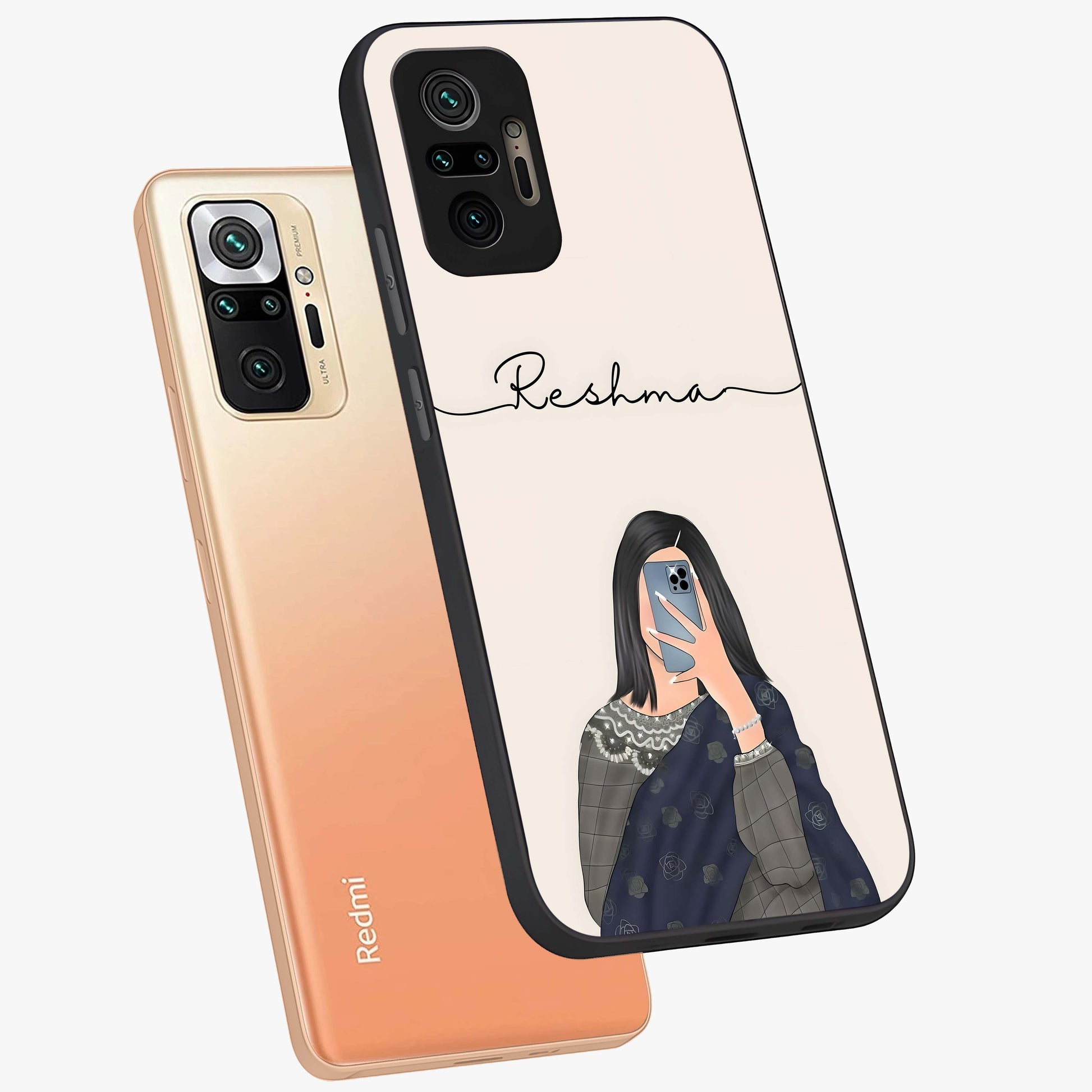 Mirror Mood Muse With Custom Name Glass Case displayed in angled mockup highlighting aesthetic mirror inspired design with custom name feature.