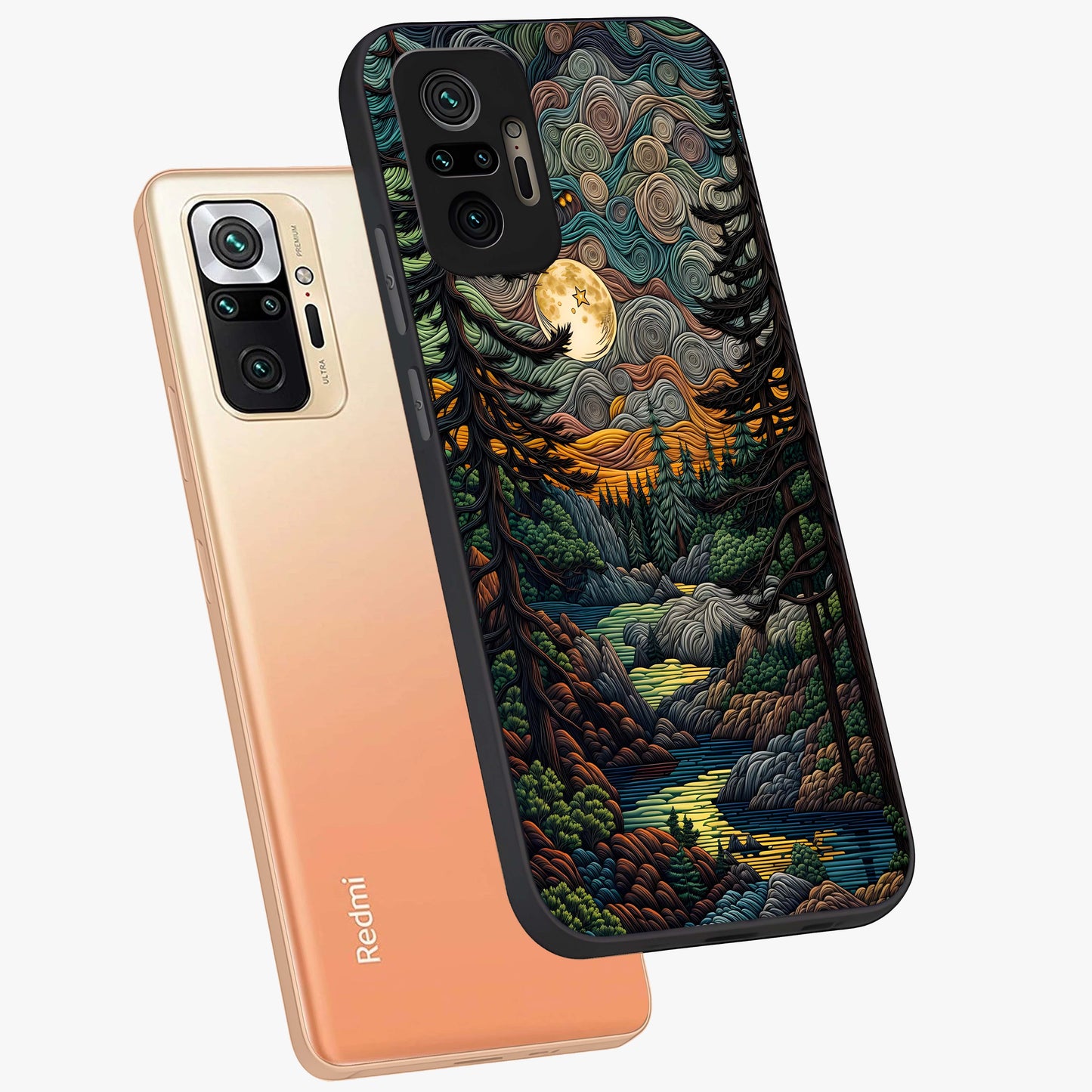 Moonlight Forest Dream Glass Case displayed in angled mockup highlighting dreamy forest design with glowing moon aesthetic.