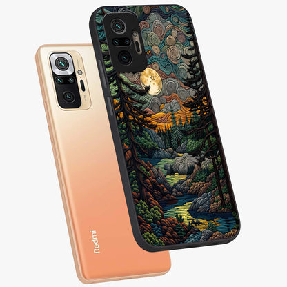 Moonlight Forest Dream Glass Case displayed in angled mockup highlighting dreamy forest design with glowing moon aesthetic.