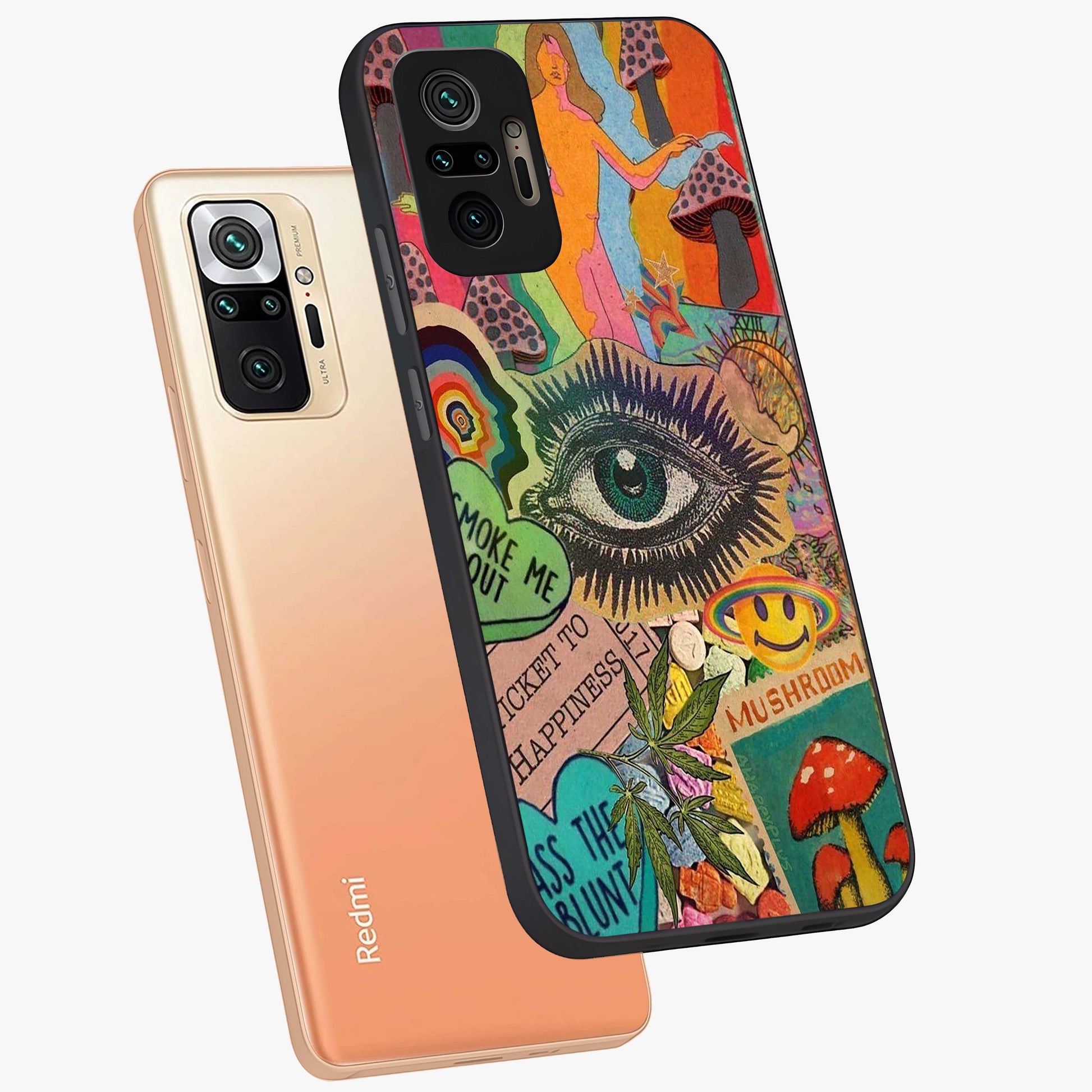 Mystic Eye Wonderland Glass Case displayed in angled mockup highlighting magical eye illustration with dreamy aesthetic.