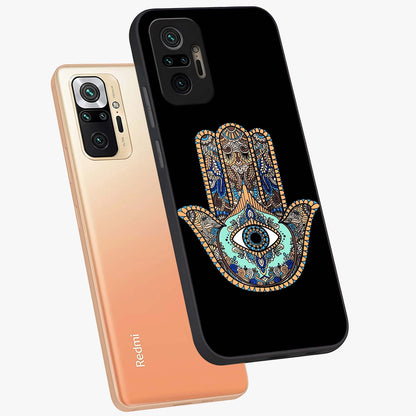 Mystic Hamsa Eye Glass Case displayed in angled mockup highlighting spiritual hamsa symbol with mystical aesthetic style.