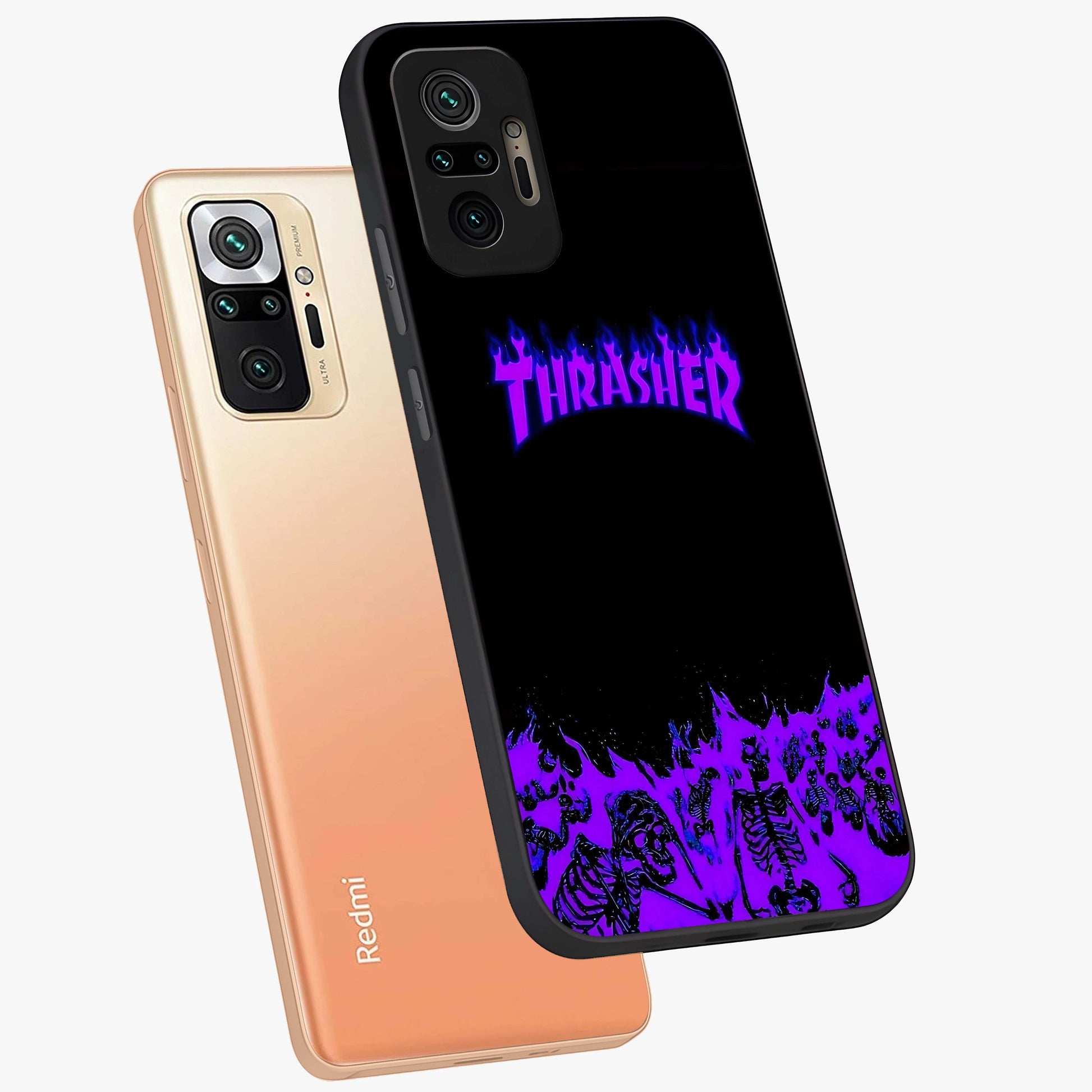Neon Flame Riot Glass Case displayed in angled mockup highlighting glowing flame design with vibrant neon aesthetic.