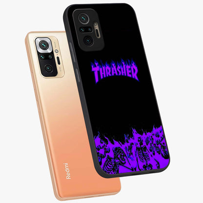 Neon Flame Riot Glass Case displayed in angled mockup highlighting glowing flame design with vibrant neon aesthetic.