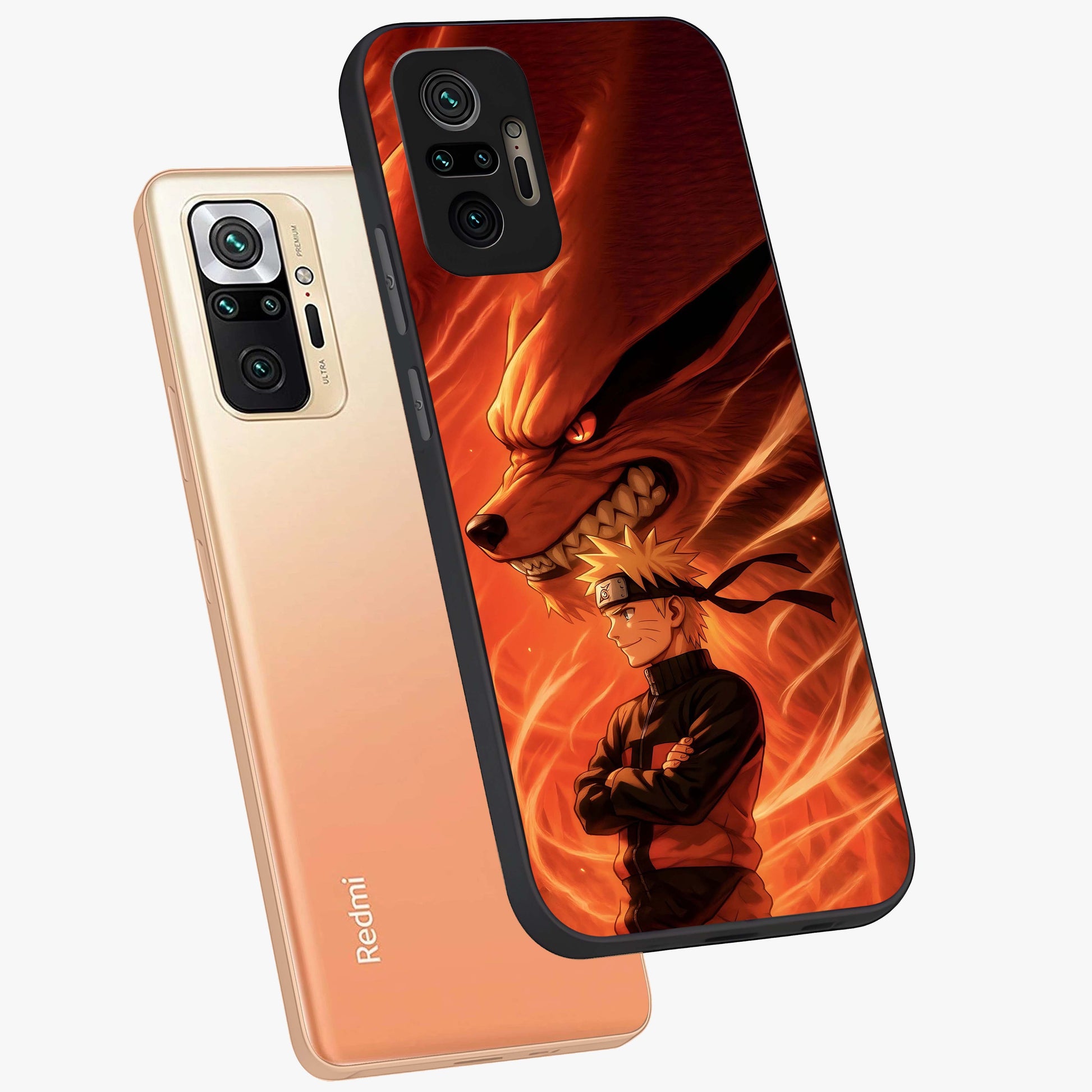 Nine Tails Legacy Glass Case displayed in angled mockup highlighting dynamic anime beast illustration with bold mystical aesthetic.