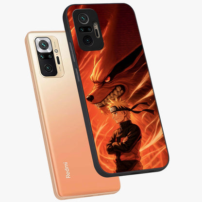 Nine Tails Legacy Glass Case displayed in angled mockup highlighting dynamic anime beast illustration with bold mystical aesthetic.