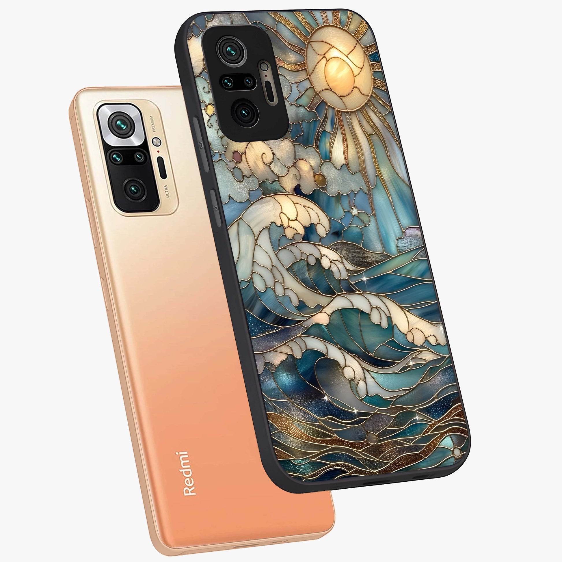 Oceanic Stained Printed Glass Case displayed in angled mockup highlighting colorful aquatic design with artistic aesthetic style.