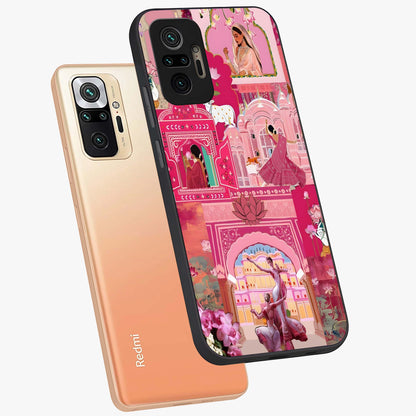 Pink Palace Muse Glass Case displayed in angled mockup highlighting dreamy palace illustration with soft pink aesthetic.