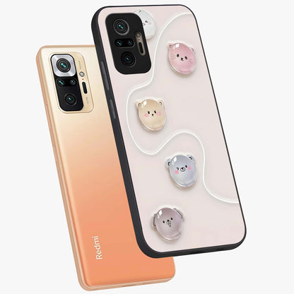 Puffy Face Parade Glass Case displayed in angled mockup highlighting playful cartoon face design with fun aesthetic.