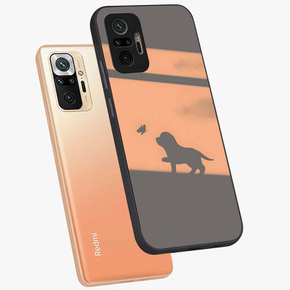 Puppy Shadow Art Glass Case displayed in angled mockup highlighting playful dog illustration with artistic shadow aesthetic.