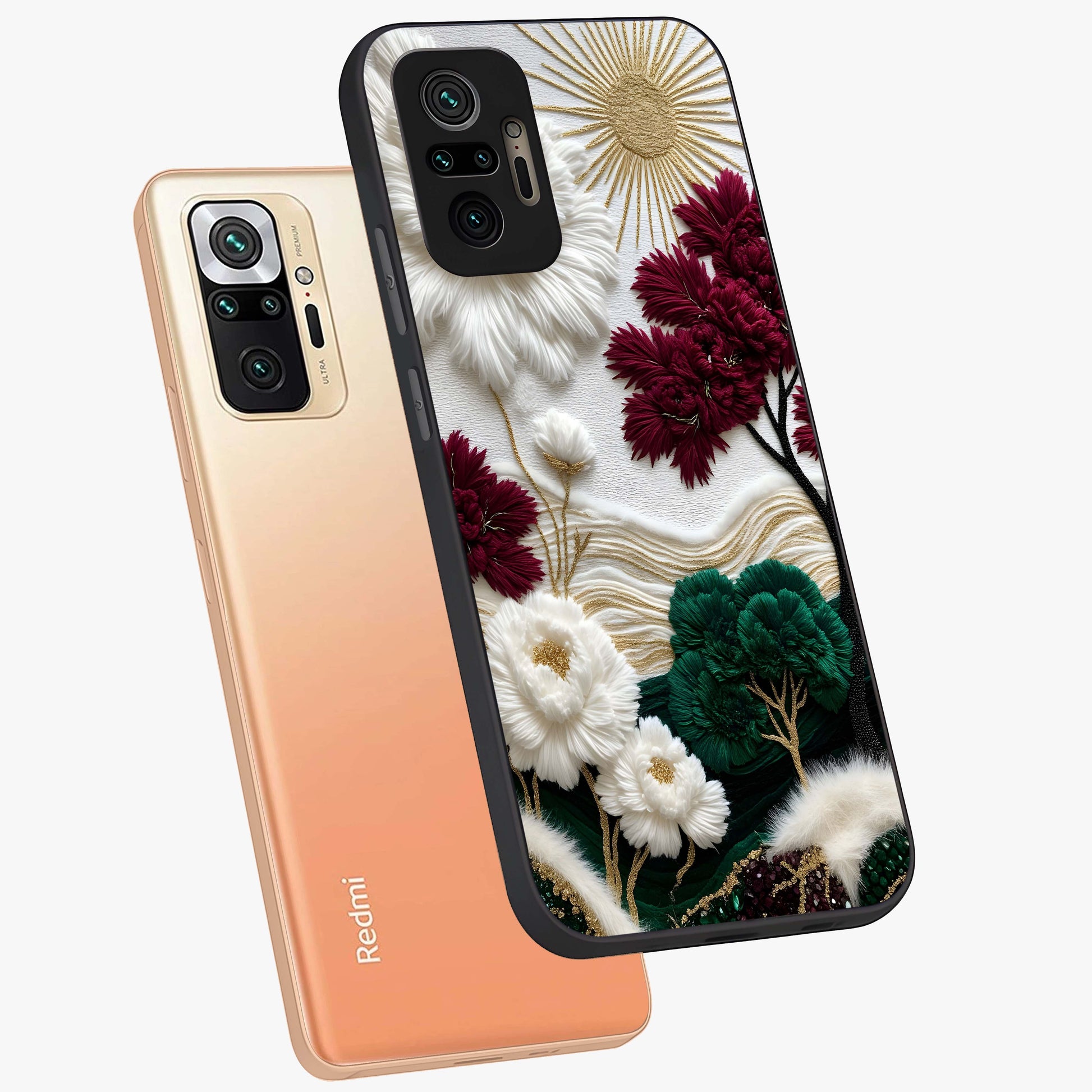 Radiant Bloom Elegance Glass Case displayed in angled mockup highlighting graceful floral design with radiant aesthetic style.