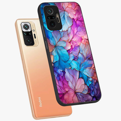 Radiant Floral Whirl Glass Case displayed in angled mockup highlighting vibrant flower pattern with dynamic artistic aesthetic.