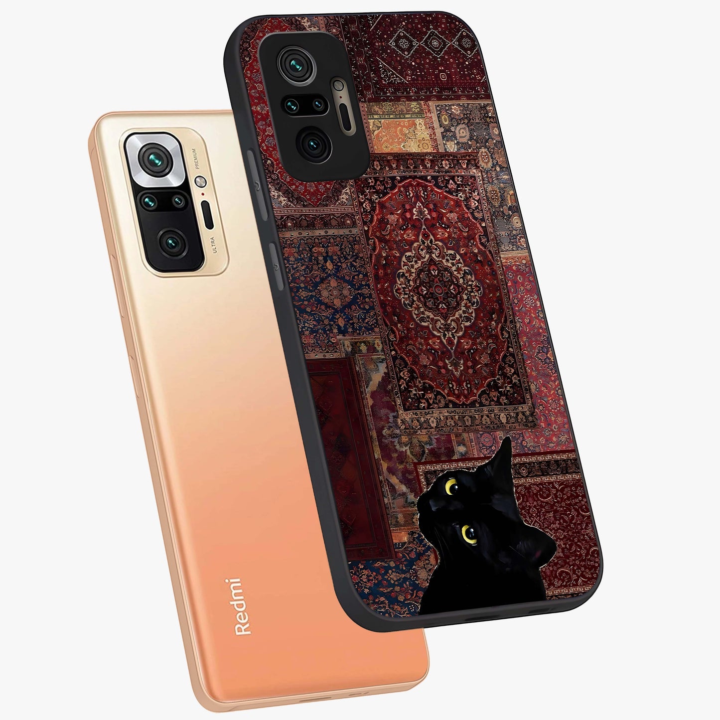 Regal Magic Cat Apple Glass Case displayed in angled mockup highlighting whimsical feline design with fantasy aesthetic.