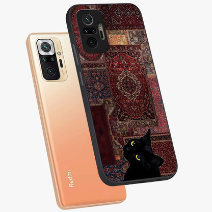Regal Magic Cat Apple Glass Case displayed in angled mockup highlighting whimsical feline design with fantasy aesthetic.