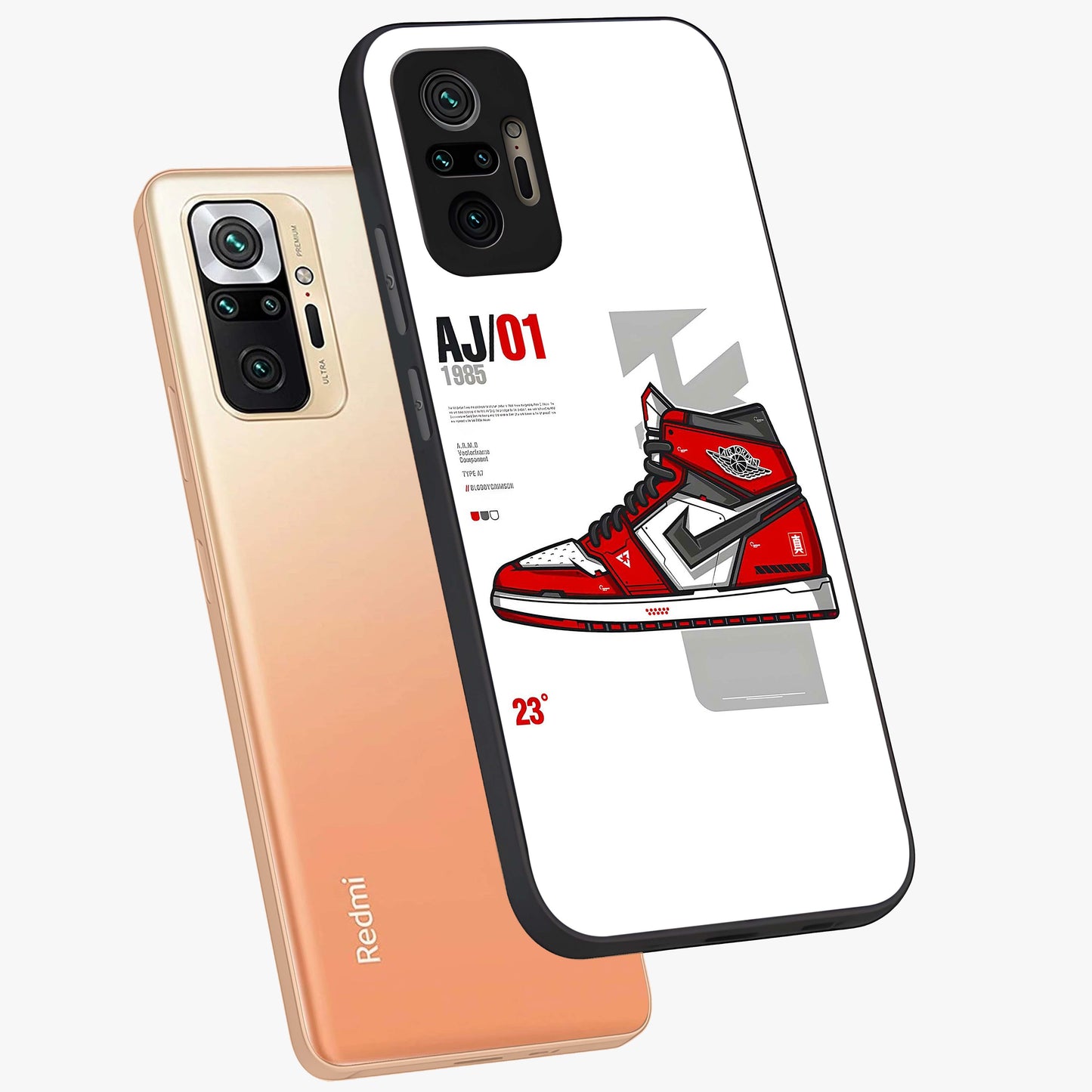 Retro Sneaker Blueprint Glass Case displayed in angled mockup highlighting detailed shoe design with sporty retro aesthetic.