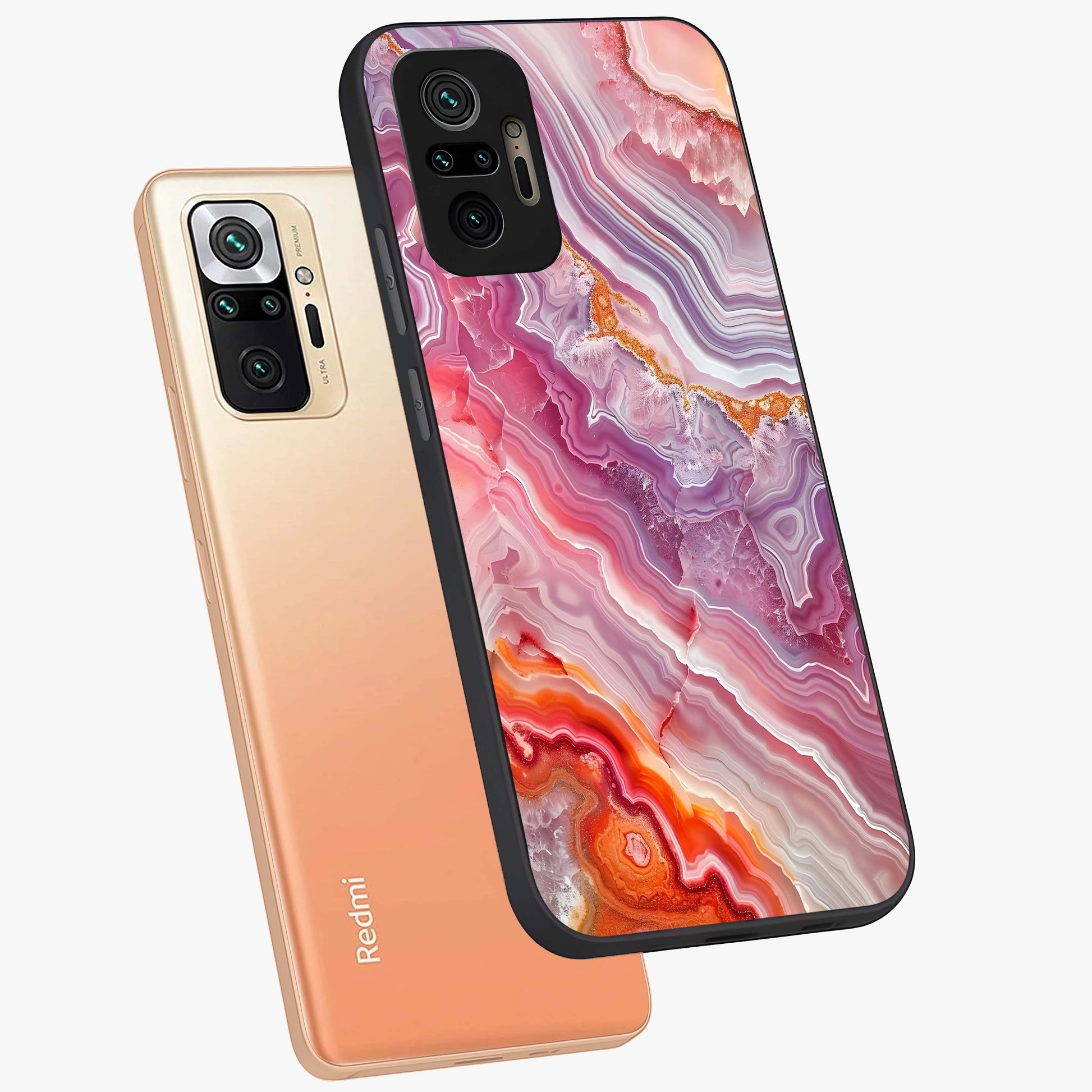 Rose Quartz Marble Glass Case displayed in angled mockup highlighting elegant marble pattern with soft aesthetic style.