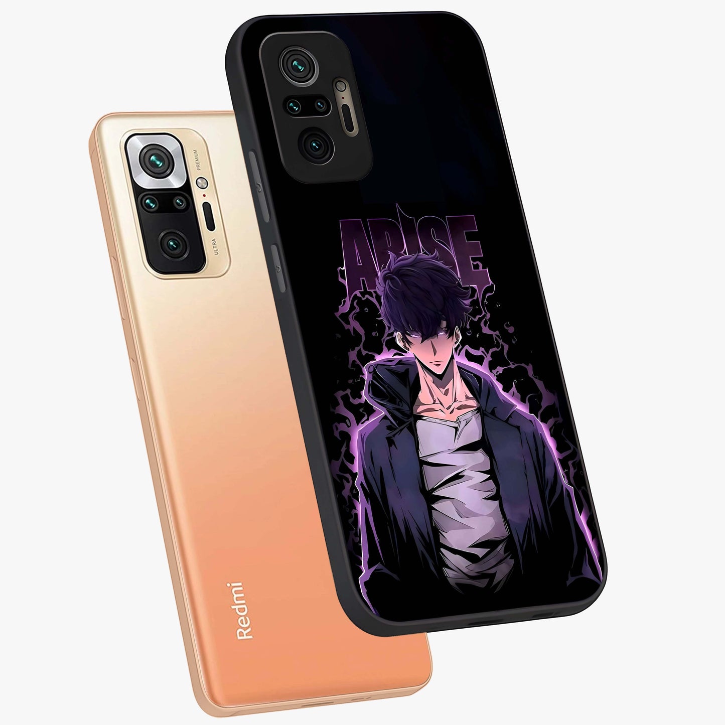 Shadow Monarch Awakening Glass Case displayed in angled mockup highlighting dramatic shadow warrior design with fantasy aesthetic.