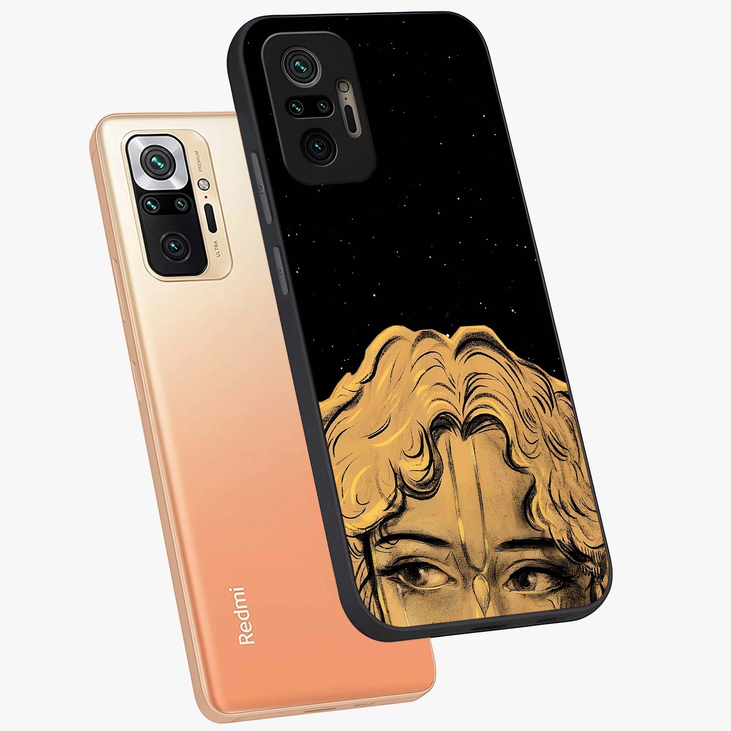 Shri Krishna Art Glass Case displayed in angled mockup highlighting spiritual Krishna illustration with divine aesthetic.