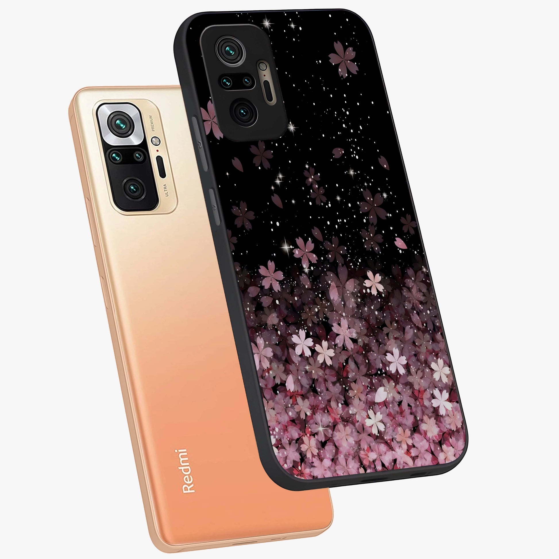 Small Starry Flowers Glass Case displayed in angled mockup highlighting tiny flower pattern with celestial aesthetic style.