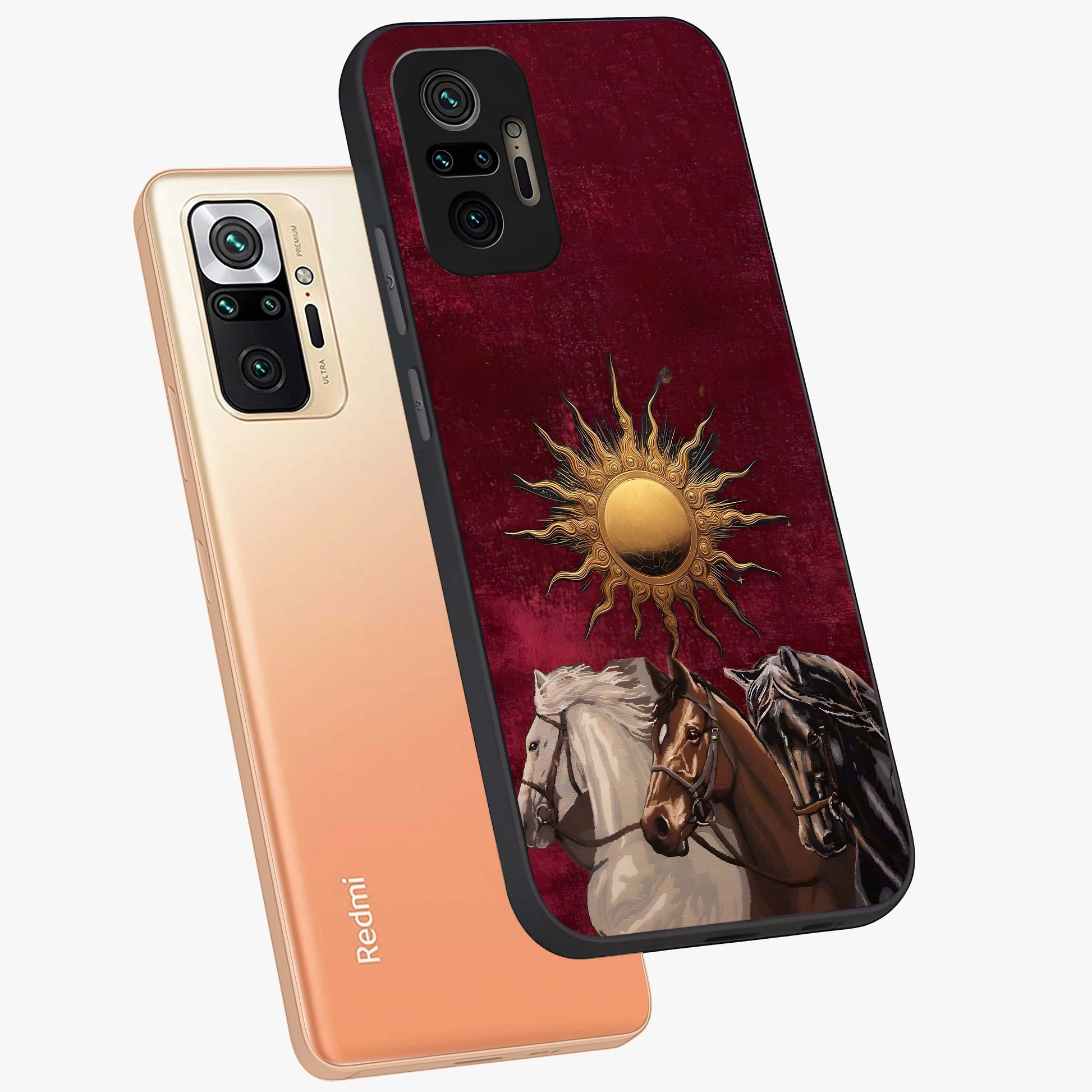 Solar Riders Glass Case displayed in angled mockup highlighting powerful rider illustration with radiant solar aesthetic.
