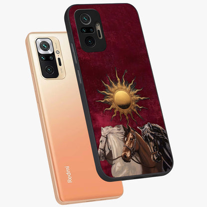 Solar Riders Glass Case displayed in angled mockup highlighting powerful rider illustration with radiant solar aesthetic.
