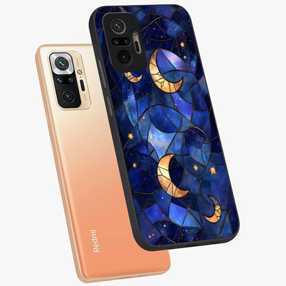 Starlit Sky Tapestry Glass Case displayed in angled mockup highlighting celestial night pattern with artistic aesthetic style.